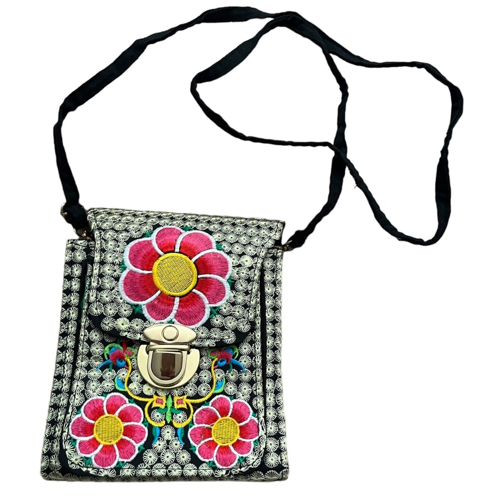 Embroidered floral cross body purse